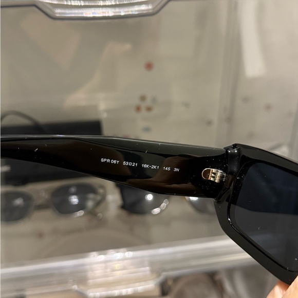 Prada Glossy Black Logo Rectangular Sunglasses - Picture 6 of 10